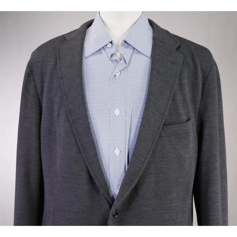 Hickey Freeman Current Gray Jersey Knit Wool Patch Pocket Blazer Jacket 46R